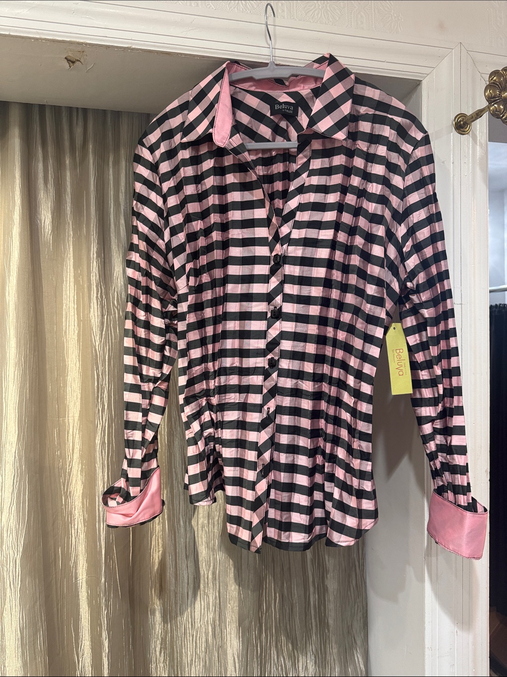 Beluva Pink And Black Check Button-Up Shirt